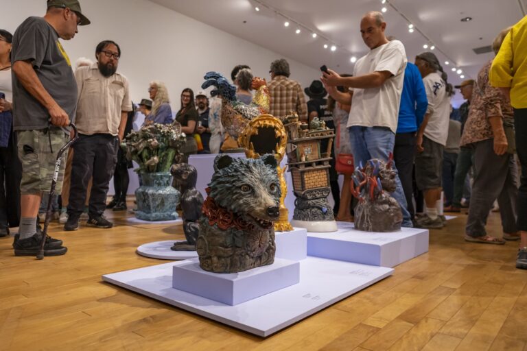Visitors enjoying Silica / SiO2: Northern California Ceramics Visitors enjoying Silica / SiO2: Northern California Ceramics. Photo by Daris Jasper